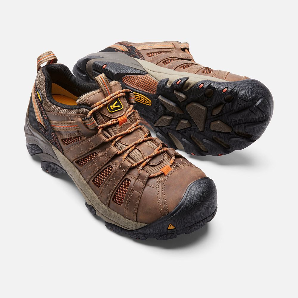 Chaussures de Travail Keen Homme Marron/Noir | Flint Basse (Steel Toe) | IRZDM-4637